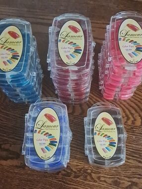 24 NEW Packs Lamour Color Nail Tips Set - Blue, Teal Pink, Burgandy, Brown